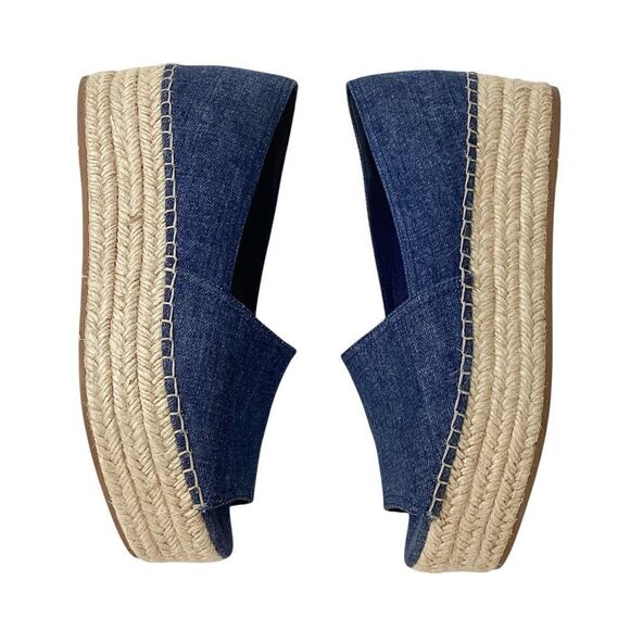 MIU MIU Size 39.5 Peep-Toe Blue Denim Platform Espadrille Sandals Slip On - Picture 10 of 11